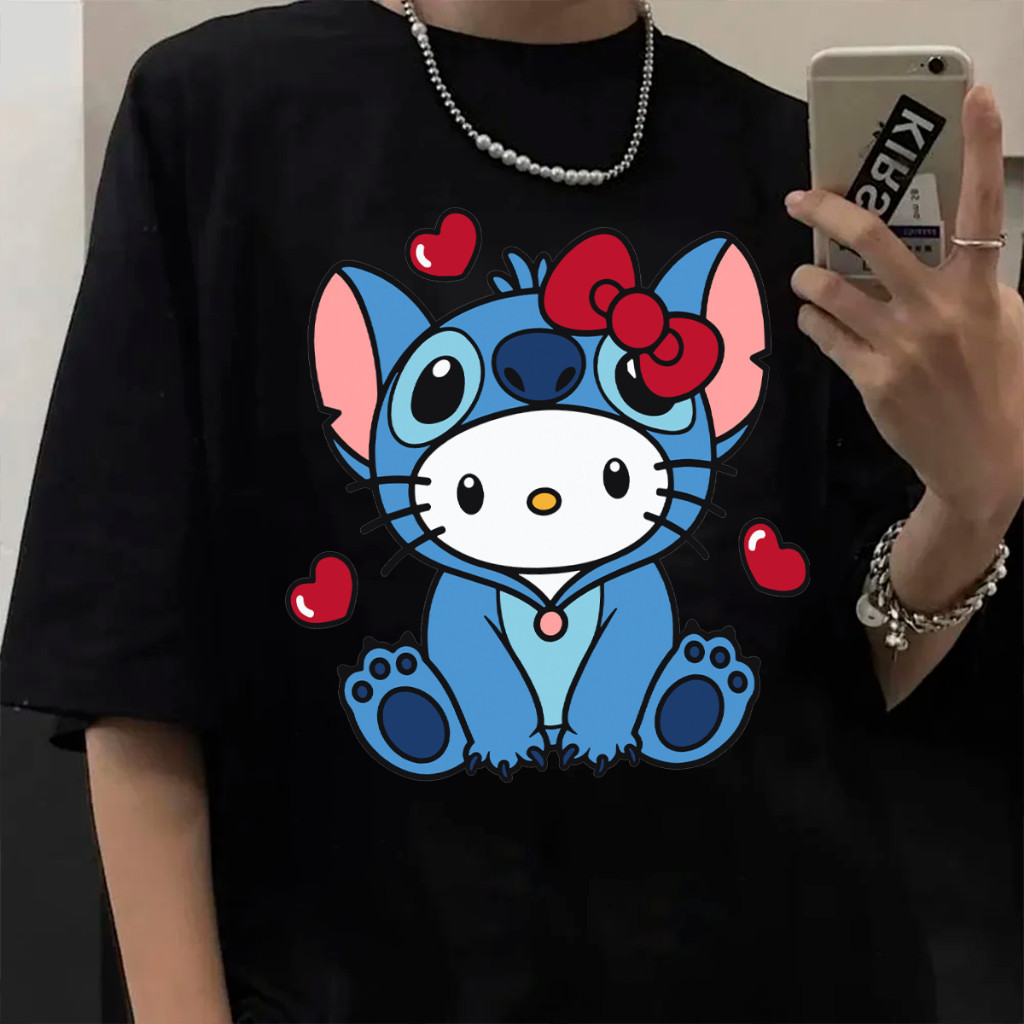 [Camiseta Premium em Algodão Puro]SISI Camiseta Basica Algodao Hello Stitch Hello Kitty Desenho Animação Japones Unissex