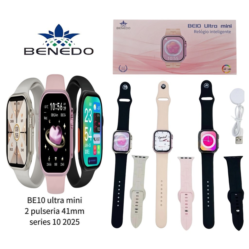 SmartWatch Relogio InteligenteBE10 ULTRA mini 41mm 2 Pulseiras Esportes GPS Faz Recebe Chamada