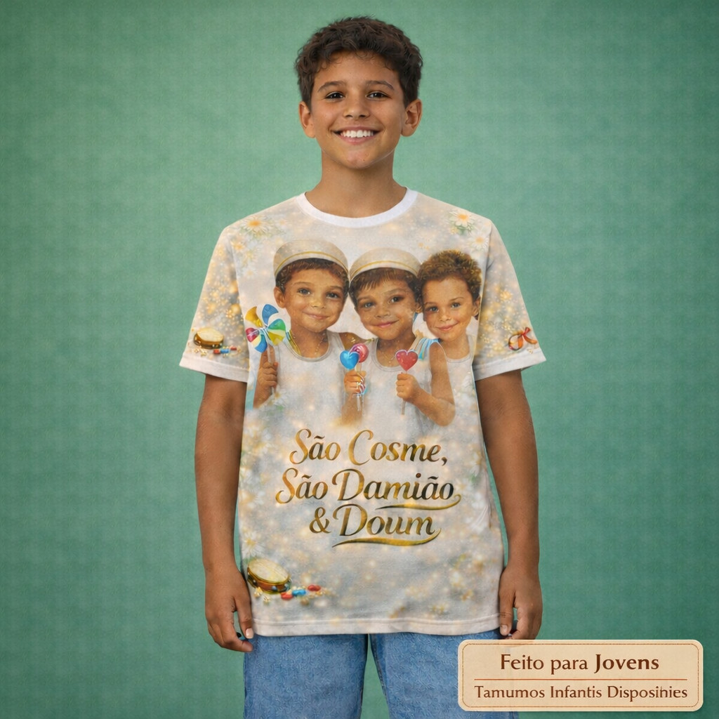Camisa São Cosme São Damião Doum Camiseta Para Festas e Eventos Religiosos