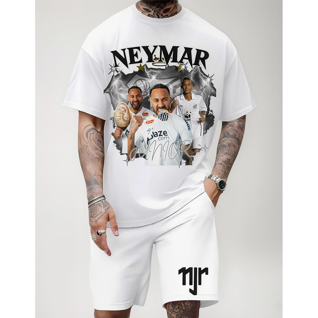 Conjunto Exclusivo Do Neymar Camiseta E Bermuda Tactel Masculina Ney Adulto E Infantil Em Algodão Lançamento