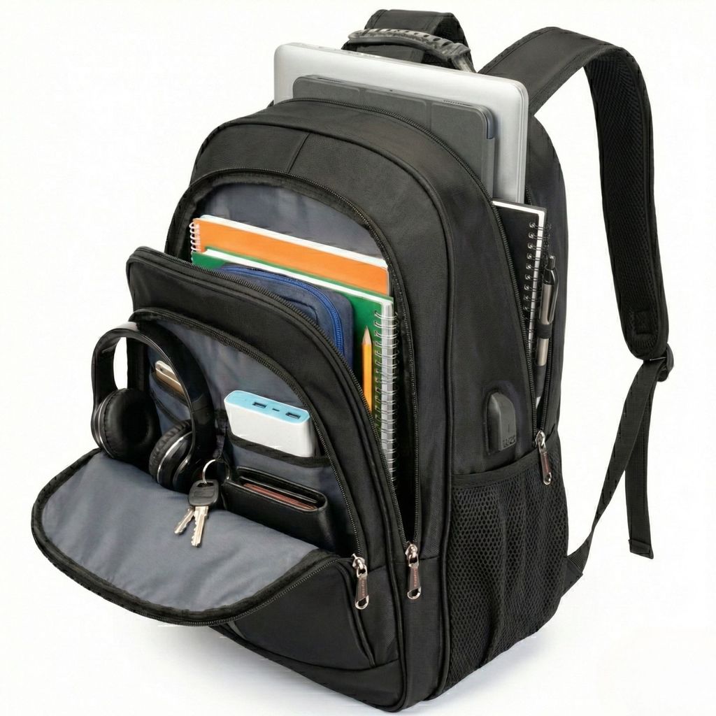 Mochila Masculina Reforçada Preta Grande com Usb e Alça Cabo de Aço