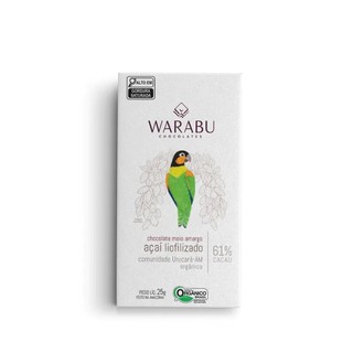 CHOCOLATE VEGANO ORGÂNICO AÇAÍ LIOFILIZADO 61% CACAU 25g