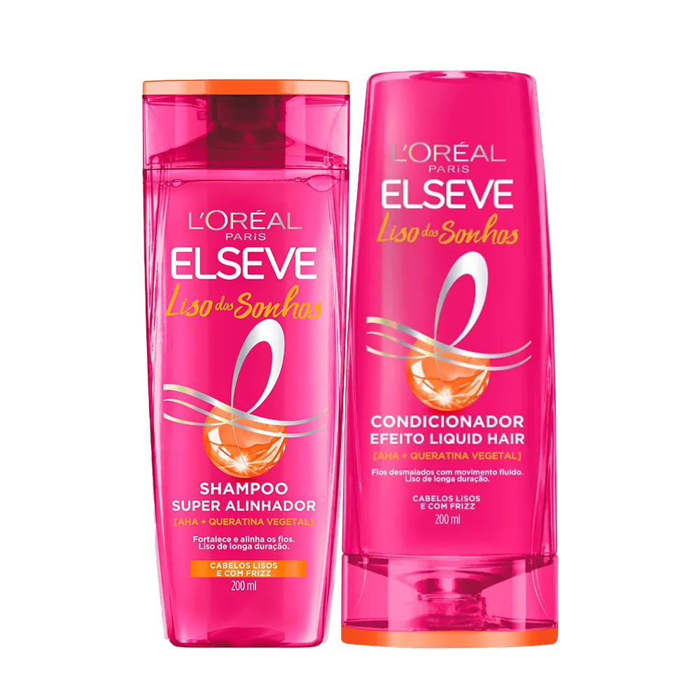 Kit Elseve Shampoo + Condicionador Liso Dos Sonhos Liquid Hair 200ml em Oferta na Shopee