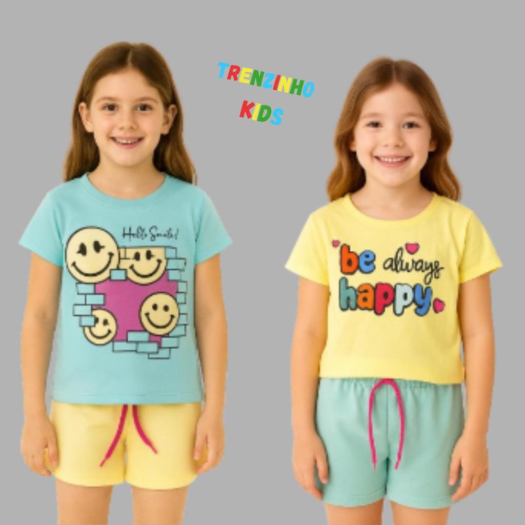 Kit 2 Conjuntos Infantil Feminino Roupa Menina Camisa + Bermuda 4 a 8 Anos Sortidos