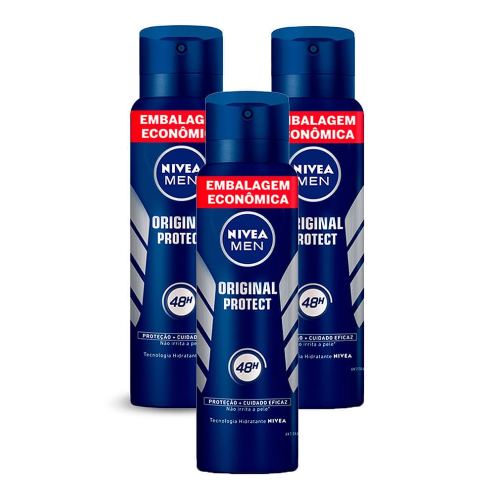Kit 3 Desodorante Antitranspirante Aerosol Nivea Men Original Protect 200ml