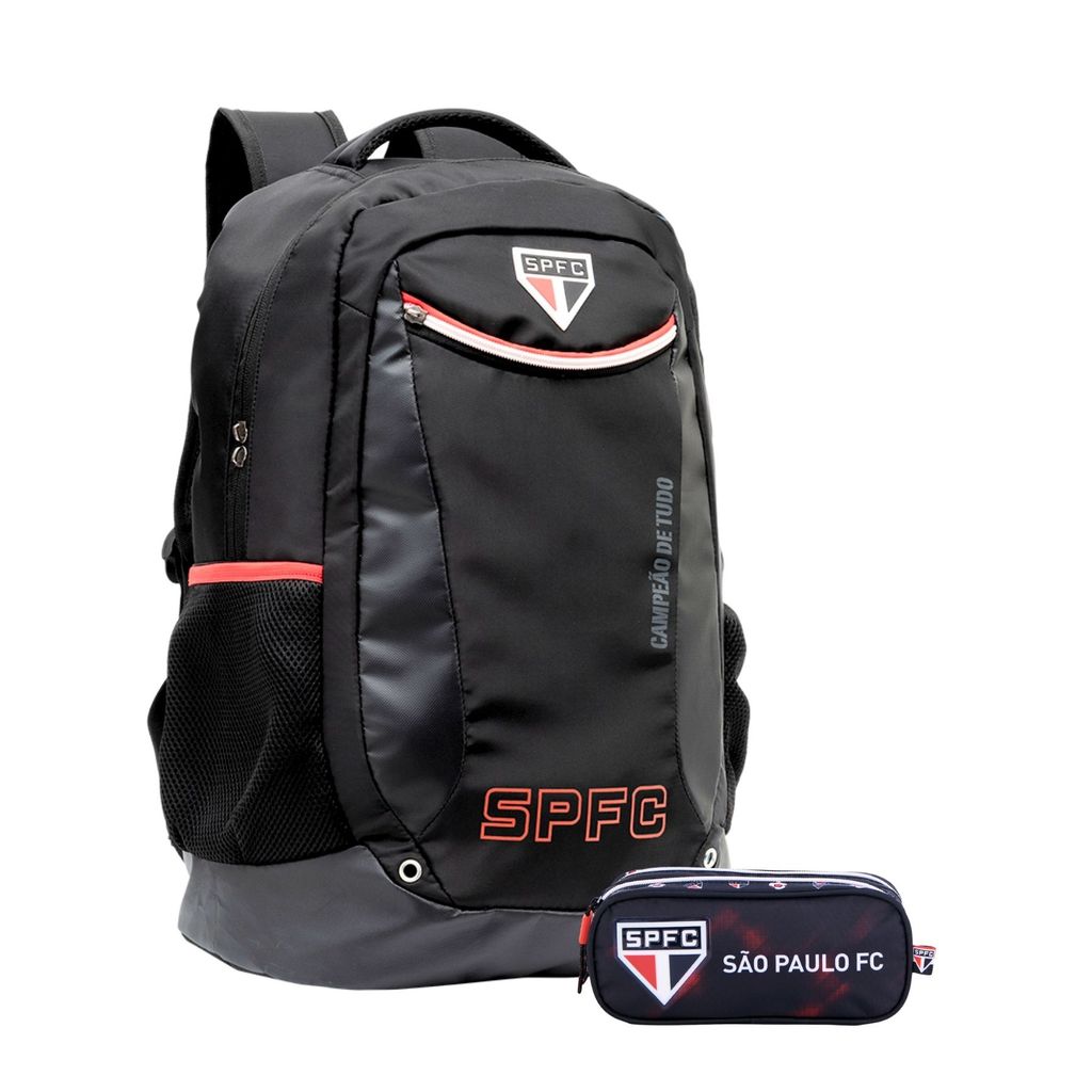 Kit Conjunto Escolar Juvenil Menino Futebol Time São Paulo SPFC Tricolor Original Mochila Costas + Estojo Penal Duplo