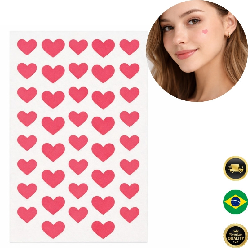 Adesivo Hidrocoloide Acne Coração Vermelho 36, 72 ou 180 Unidades Patch Anti Espinha Discreto