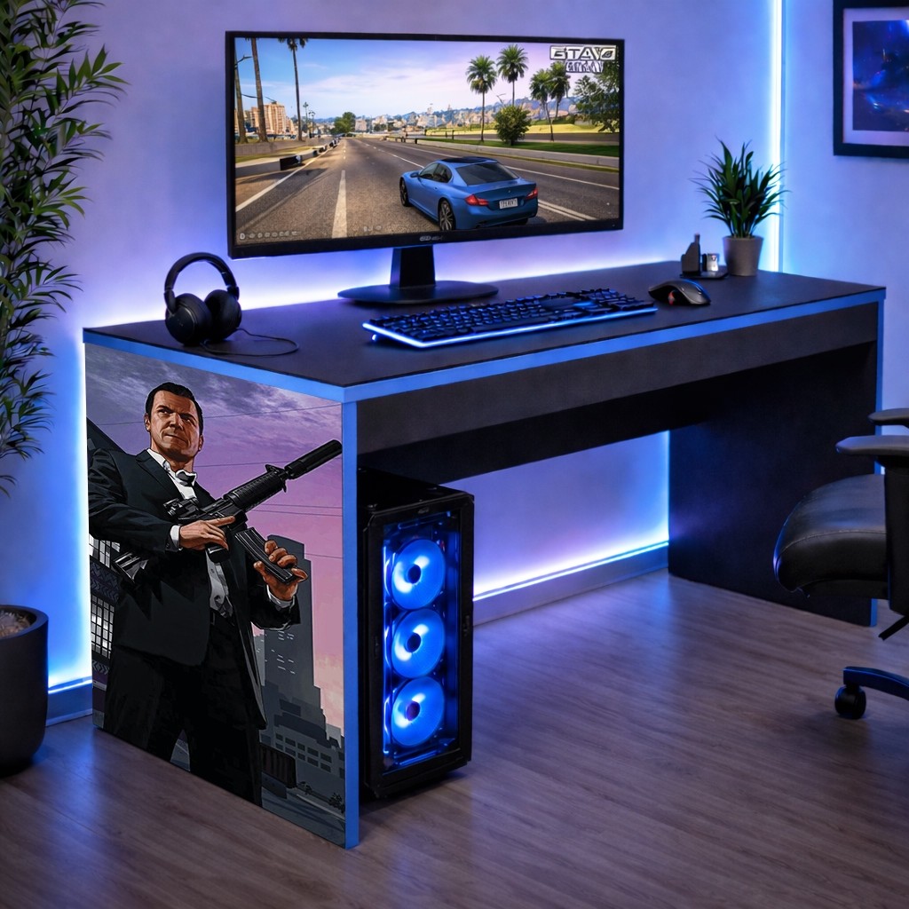 Mesinha Escrivaninha Mesa Infantil Gamer Borda Azul Michael GTA 5 Terno Achadinho Oferta Shopee