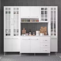 Cozinha Modulada Compacta Fidelitá Viena 4 Peças 225cm 11 Portas 3 Gavetas Com Tampo Branco