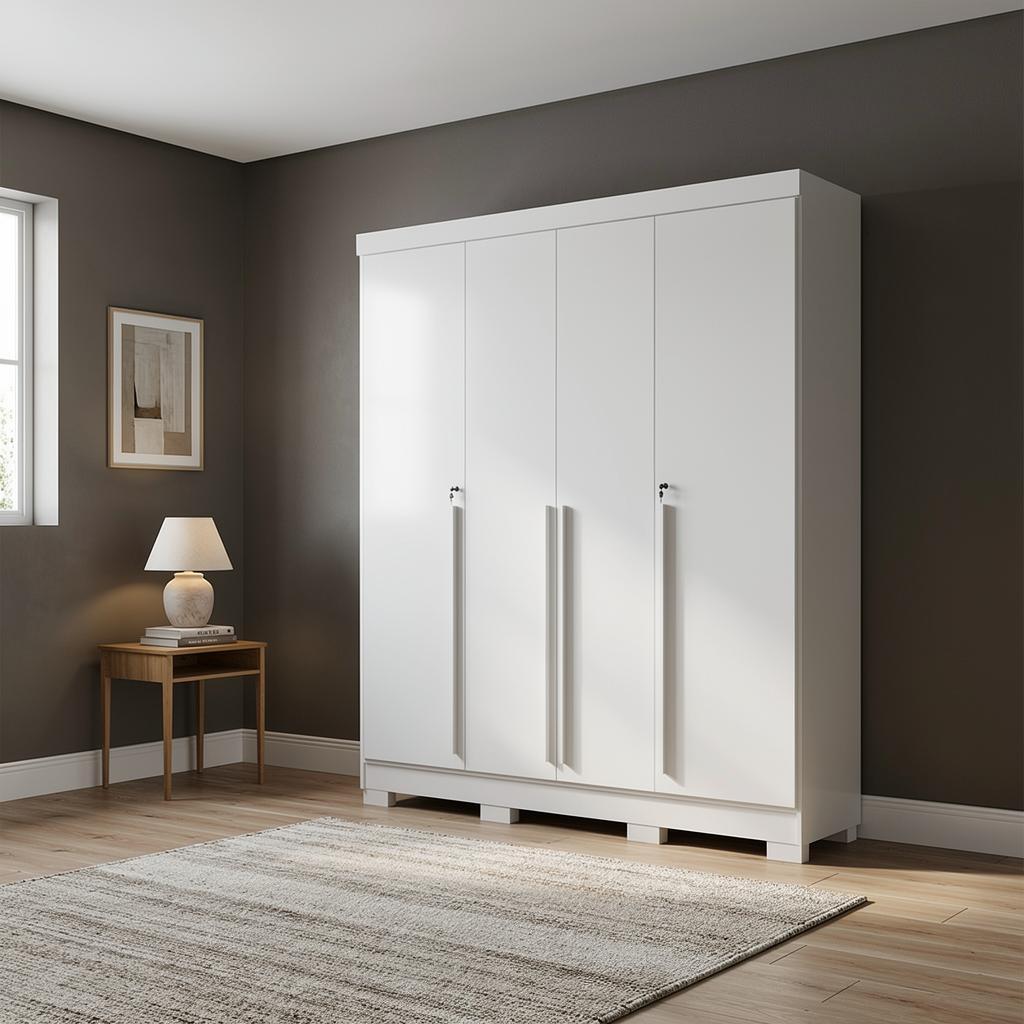 Guarda Roupa Roupeiro de Casal 4 Portas 3 Gavetas Branco