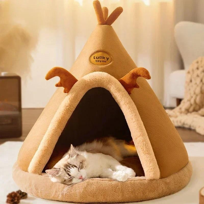 Winter Warm Pet House Dog Soft Nest Kennel Cozy Sleeping Cave Cat Dog Puppy Christmas Tents Bed Nest For Small Medium Do