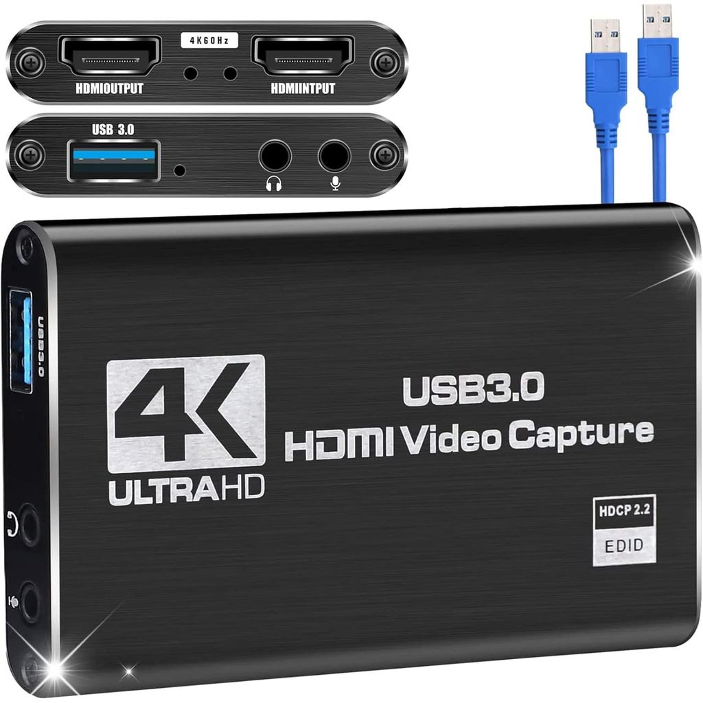 Placa de Captura FY 4K HDMI USB 3.0 60FPS Full HD 1080p p/ Live Stream PC PS4 PS5 Xbox Switch Notebook Transmissão Vídeo