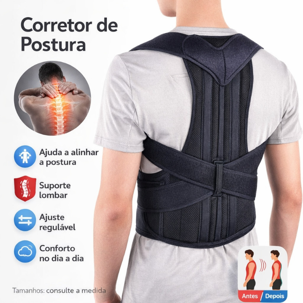 Corretor Postura Cinta Postural Para Coluna Corrigir Postura Protetor Lombar Corretor — imagem 2 de 2