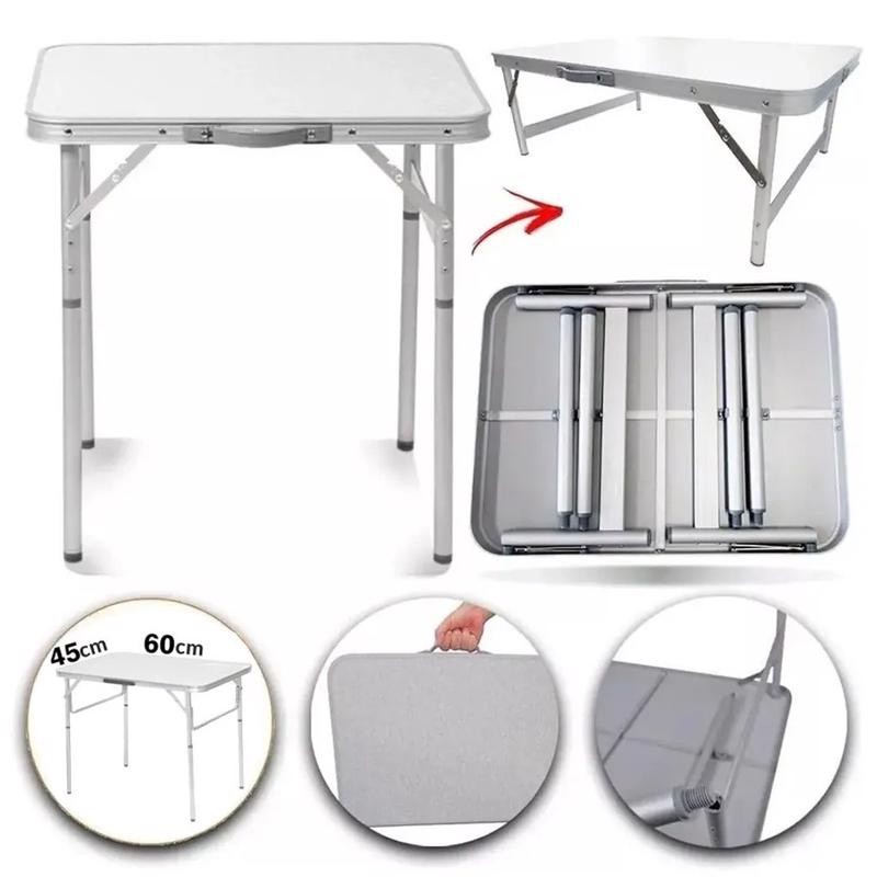 Mesa Pés Dobráveis Portátil Vira Maleta Camping Praia 60x45cm
