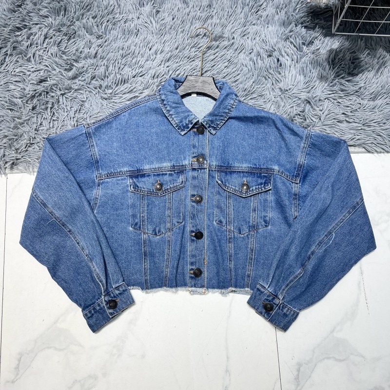 Clearing Stock Jaqueta jeans curta desgastada Jaqueta jeans feminina primavera outono retrô ombro frontal Top curto