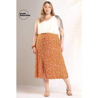 Saia Feminina Floral Miudo Marialícia Laranja em Oferta na Shopee