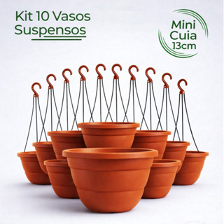 Kit 10 vasos cuia 13 com haste alça Marrom Terracota para Plantas, Cactos e Suculentas em Oferta na Shopee