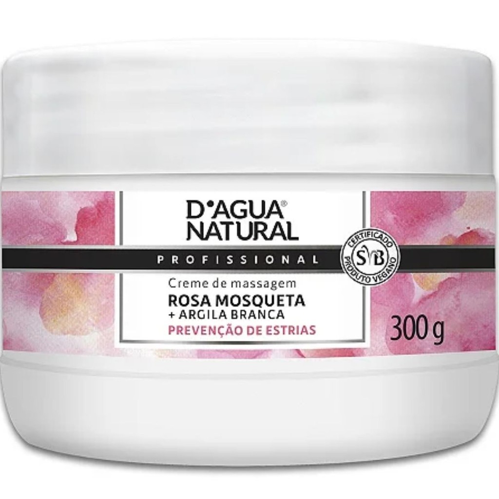 Creme Rosa Mosqueta + Argila Branca 300g D’Água Natural – Hidratação, Elasticidade e Prevenção de Estrias!