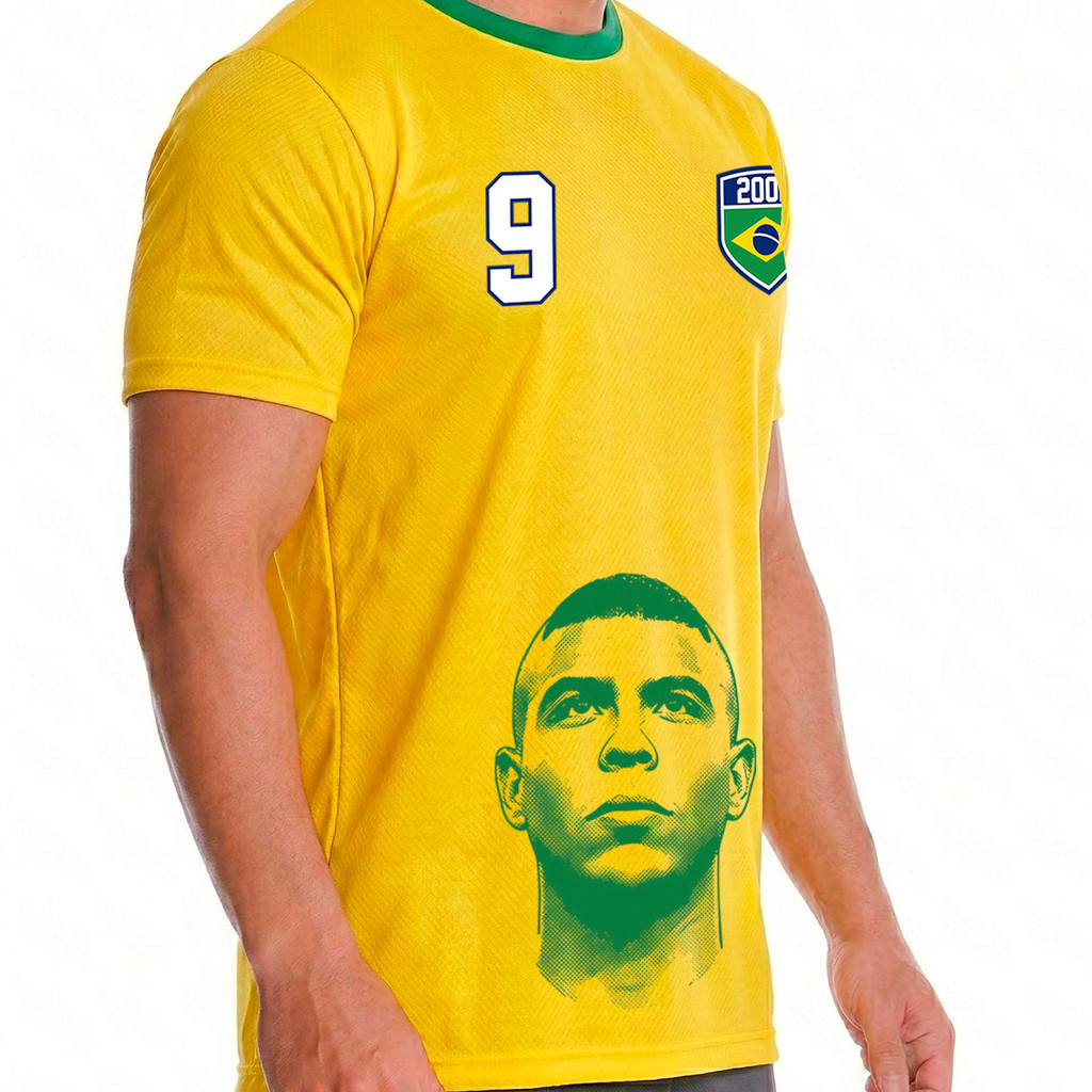Camisa Dry Fit Proteção UV 50+ Retrô Masculina Blusa Brasil Futebol Copa Do Mundo 2002 impressão DTF
