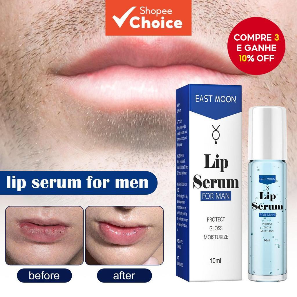  Sérum Labial Natural para Homens 10ml Hidrata e Protege Lábios Secos, Rachados e Escuros Essência Labial em Roll-On