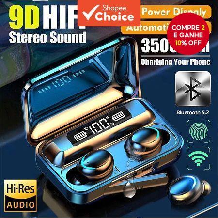  F9 Fones de Ouvido 9D HIFI Som Estéreo Fones TWS Sem Fio Bluetooth Bateria Grande Cancelamento de Ruído Música Fones de