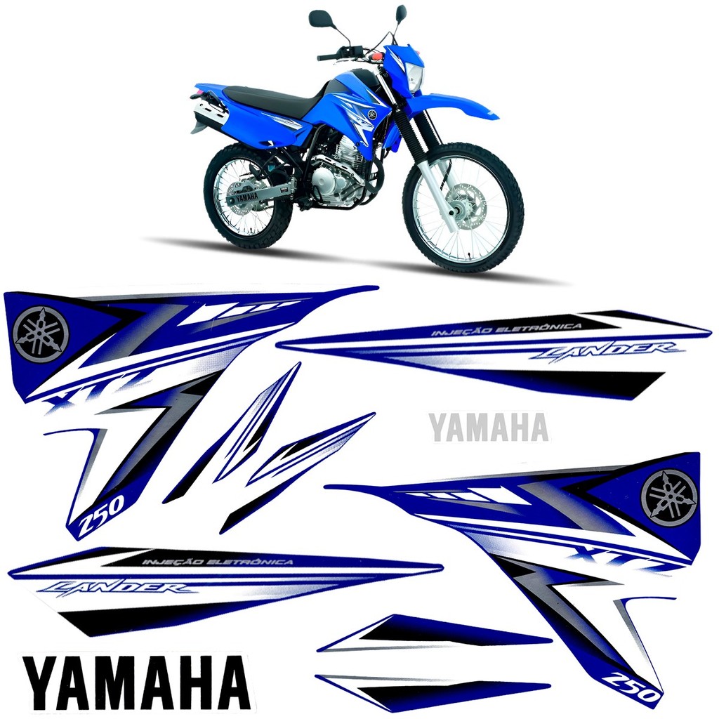 Kit Faixa Cartela Adesivos Completo Carenagem Compatível Com Moto Yamaha Xtz 250 Lander Azul 2009/2010