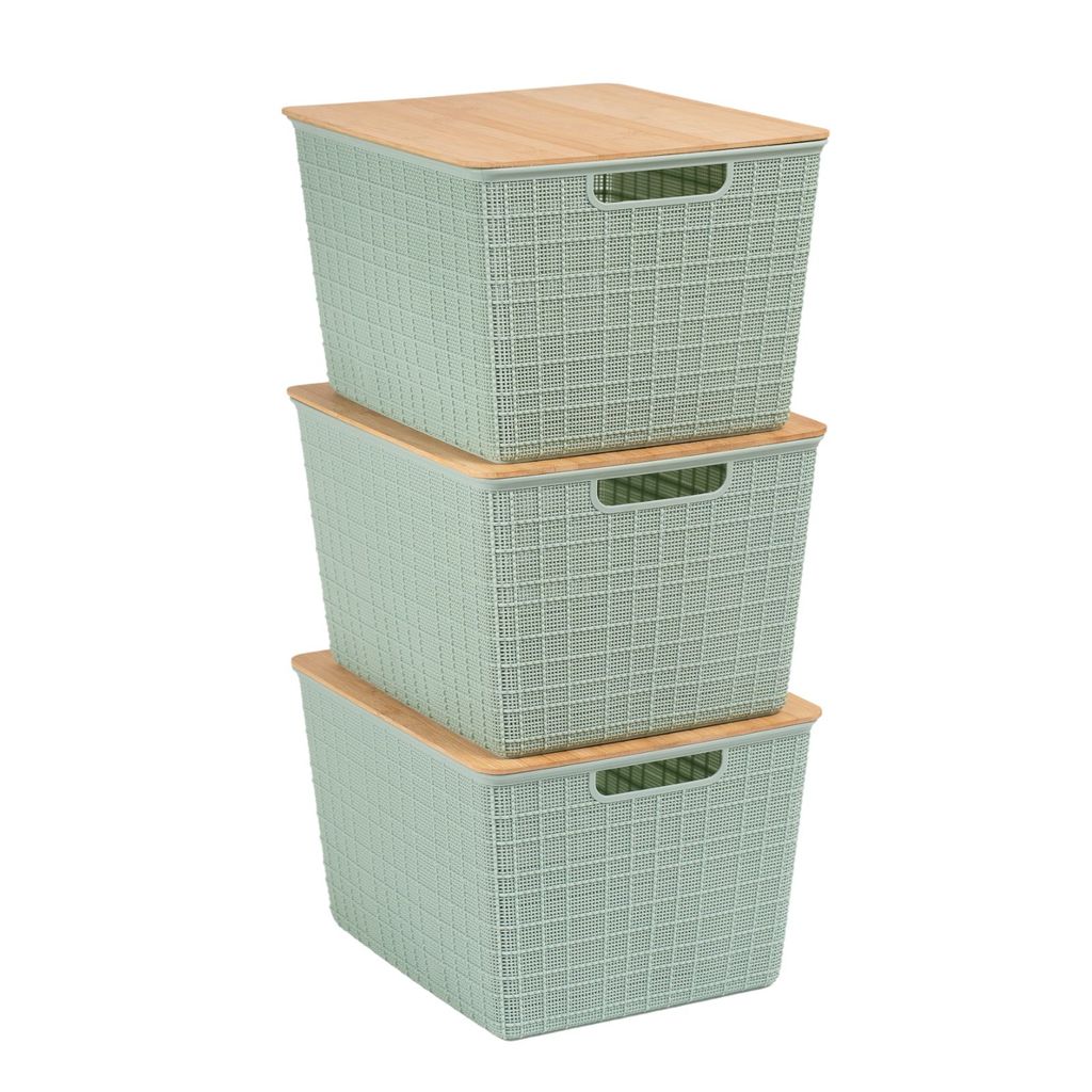 Kit 3 Caixas Organizadoras Tampa de Bambu 18l Verde – Oikos