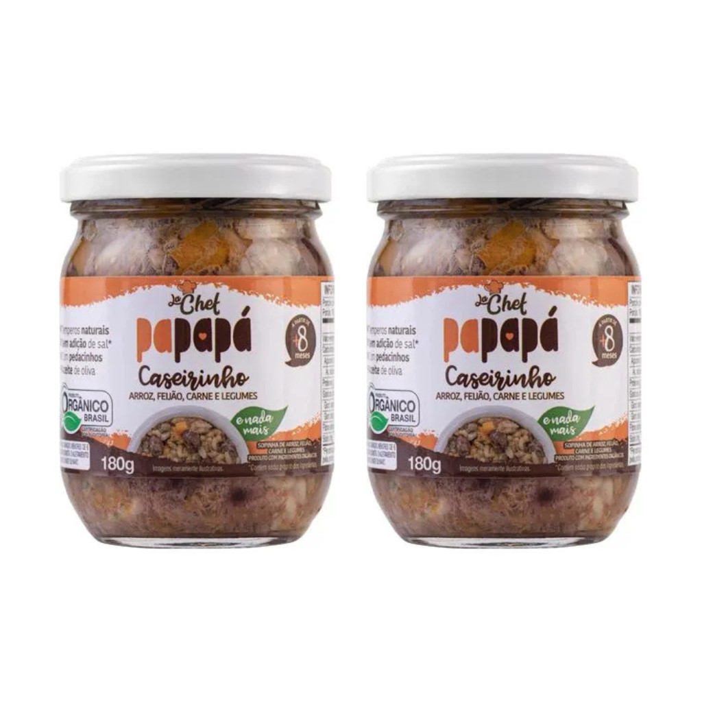 Kit 2 Caseirinho Orgânico Papapá Arroz Feijao Carne Legumes 360g La Chef Combo Refeição