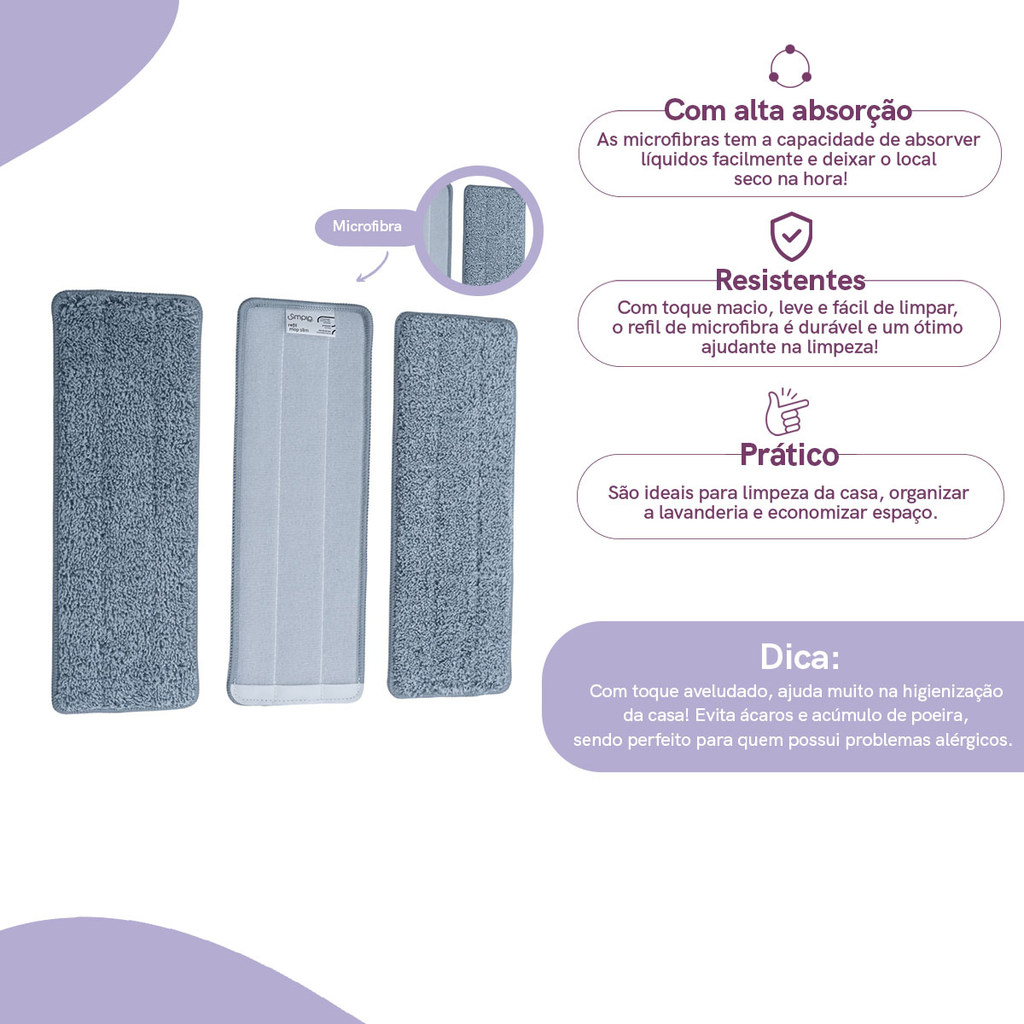 Kit com 3 Microfibras Para Mop Slim - Simplo — imagem 2 de 2