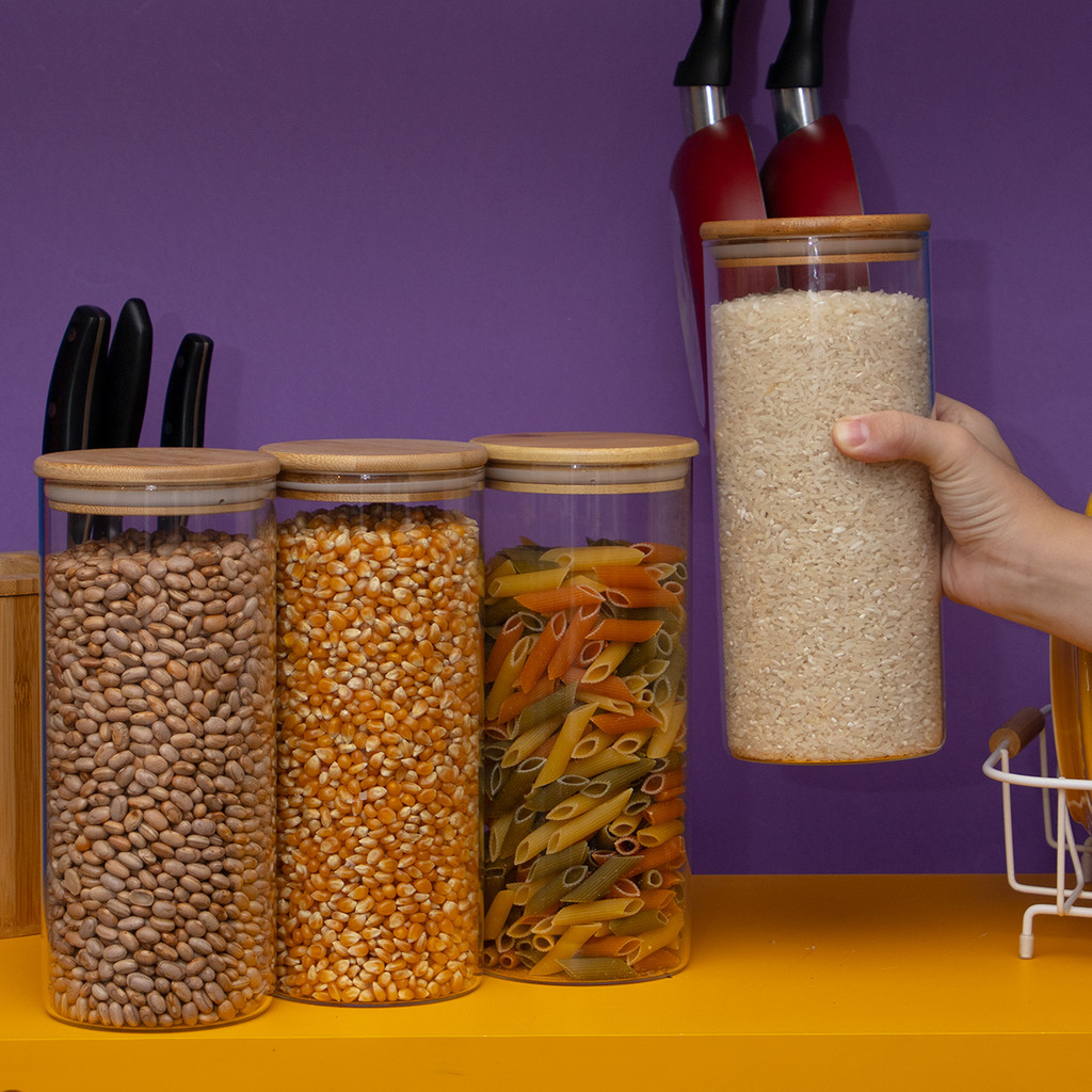 Kit 4 Potes de Vidro 1650ml com Tampa de Bambu Hermética — foto 6
