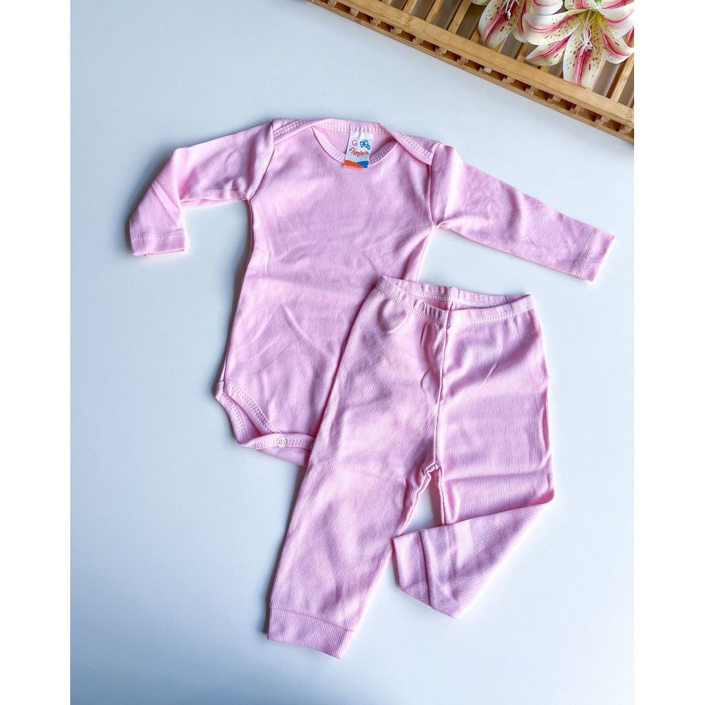 CONJUNTO BEBE LISO CANELADO CALÇA E BODY 0 A 9 MESES
