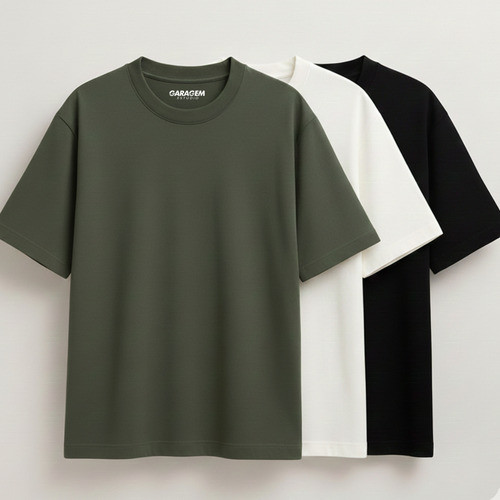 Kit 3 Camiseta Masculina Oversized Gola Larga Street Premium Camisa Malhão Gola Canelada Ribana