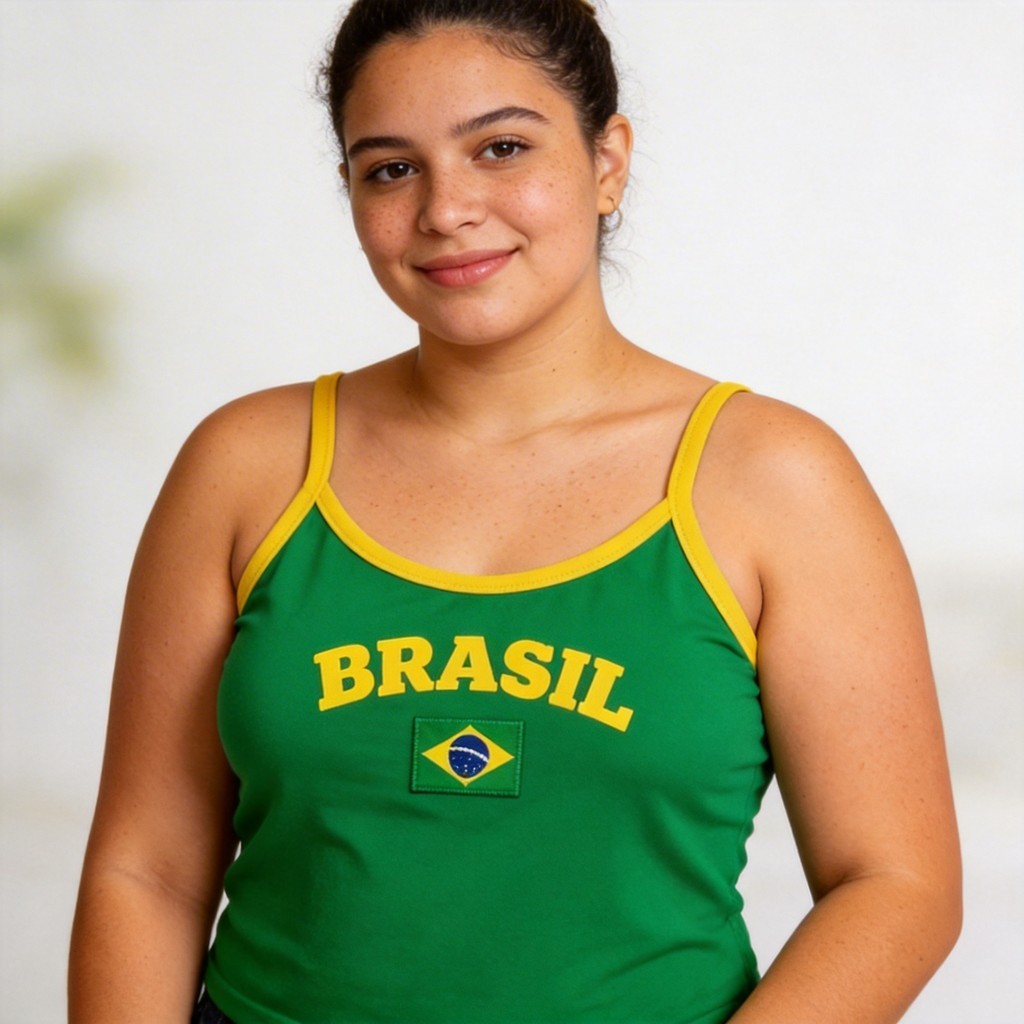 Regata do brasil Camisa Do Brasil Bordada Regata Tecido Suplex Alça Feminina Verde Branca 2026