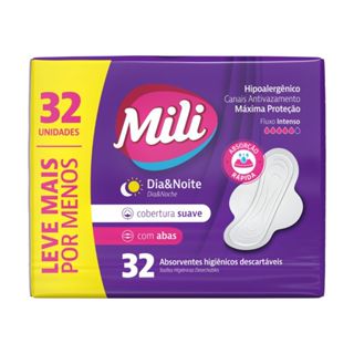 Absorvente Mili Dia e Noite Cobertura Suave com Abas 32 Unidades em Oferta na Shopee