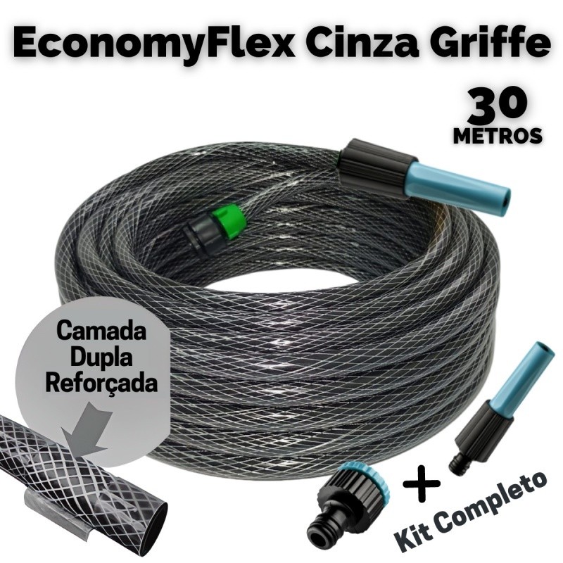 Mangueira jardim anti-torção EconomyFlex Cinza Griffe 30 Mts DuraFlex Profissional