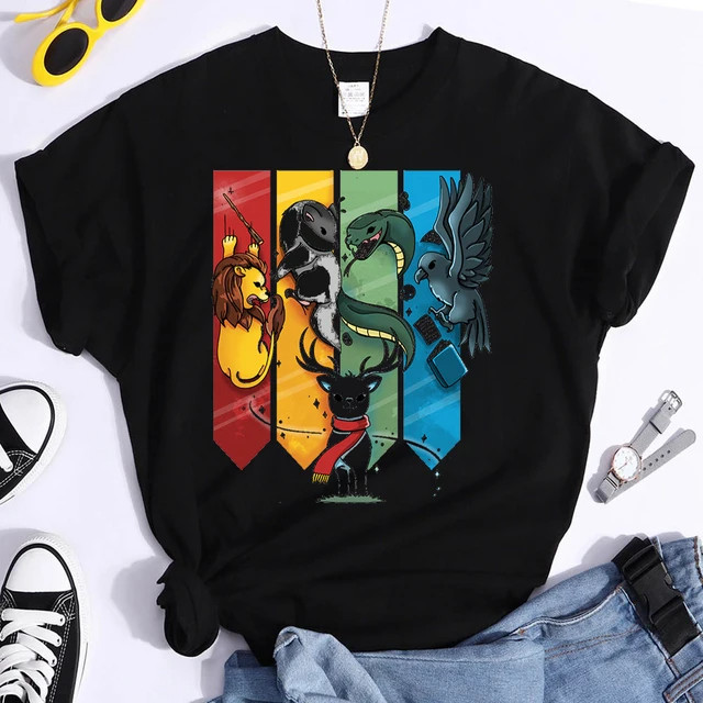 Camiseta Algodao 100% Estampada Harry Potter Grifinória, Lufa-Lufa, Sonserina, Corvinal Unisex