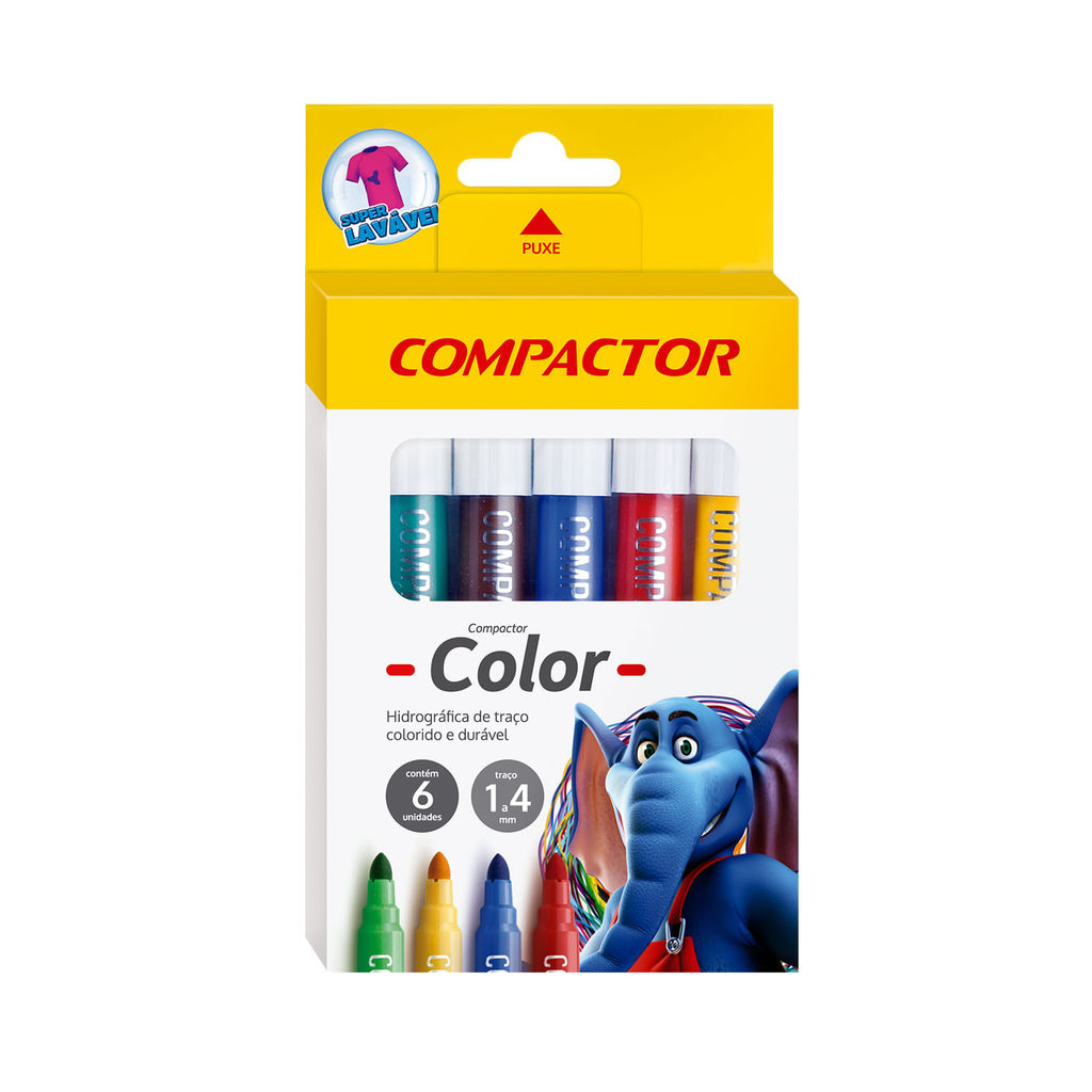 Hidrocor Compactor Marcador Color com 6 Cores em Oferta na Shopee