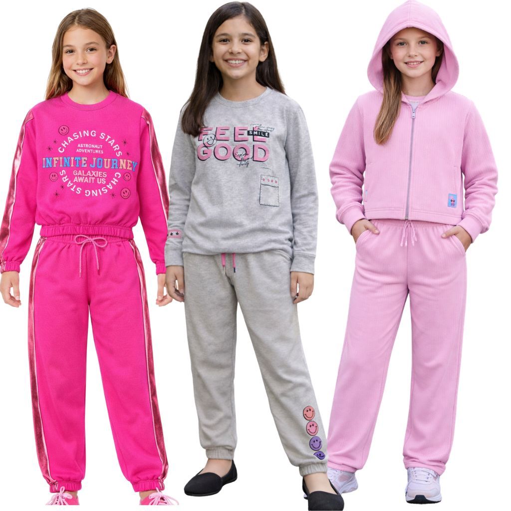 Kit 4 Peças de Roupa Infantil de Inverno 2 Conjuntos de Moletom Infantil Juvenil de Menina