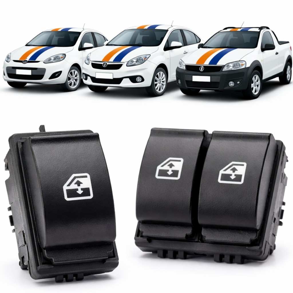 Kit Interruptor Vidro Elétrico Fiat Palio Siena Strada Weekend 04-17 Duplo Motorista Simples Passageiro LED Âmbar OEM BR