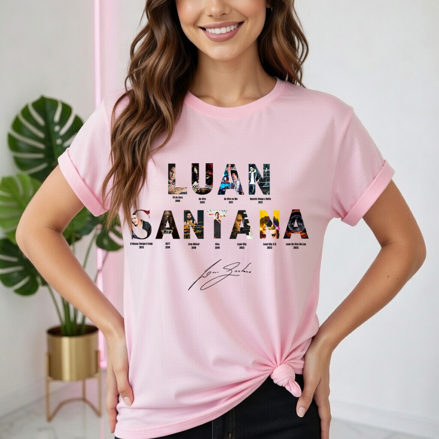 Camiseta Unissex Estampada Com Álbum De Show Luan Santana Turnê Cantor Música