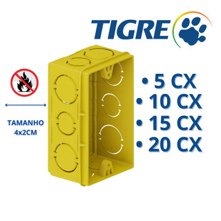 Caixa de Luz Parede 4x2 Tigre Amarela Para Interruptor e Tomada Caixinha de Embutir Reforçada Tigre