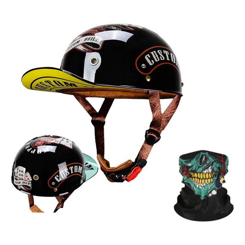 Capacete de motociclista estilo retro com viseira tipo beisebol e pintura personalizada