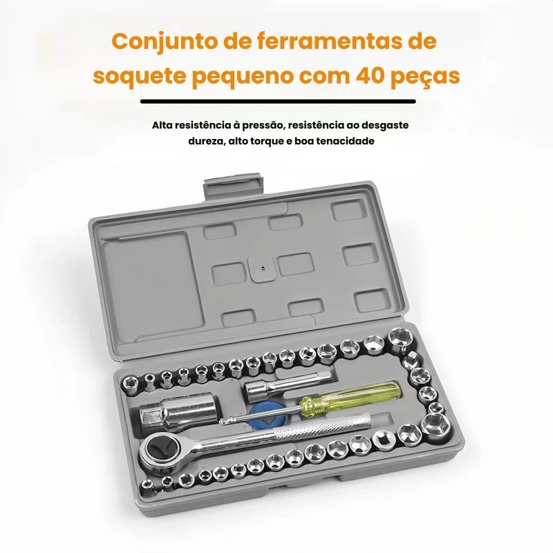 Kit de Ferramentas: 40 Chaves de Soquete com Catraca Reversível