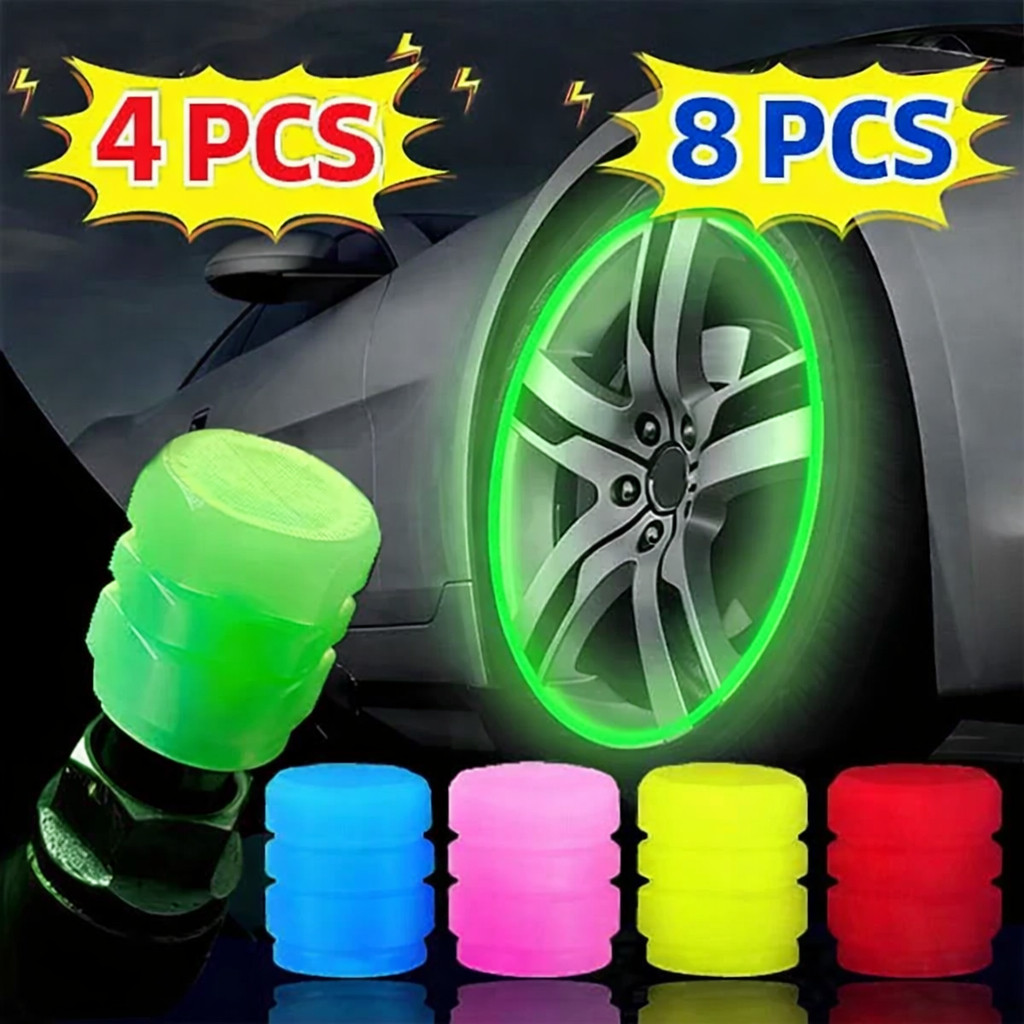Tampa de Válvula de Pneu Fluorescente Brilha no Escuro para Carro Moto 4pcs