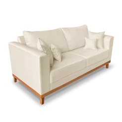 Sofá 3 Lugares Retro Sala de Estar Beny Suede Madeira Estofados