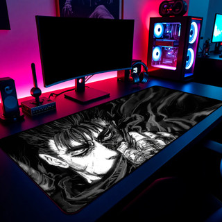 Mouse Pad Gamer Berserk Guts Manga Anime Preto e Branco 65x30cm 80x40cm 90x50cm 120x60cm Borda Costurada