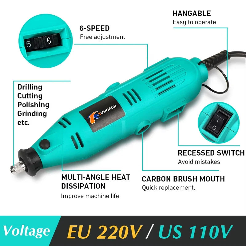Mini Moedor Elétrico De Broca , Polidor , 110V/220V , Ferramenta Rotativa Com Acessórios Dremel , Elétrica De Velocidade