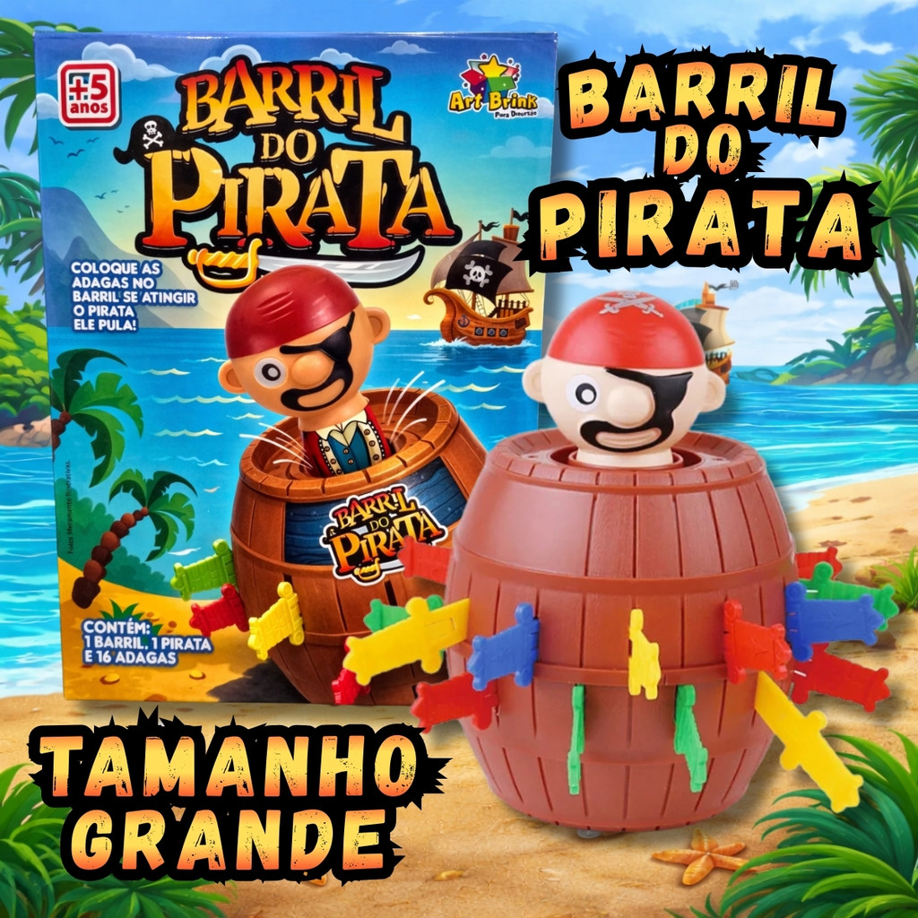 Jogo Barril Pirata Pula Brinquedo Infantil Grande Medio e Pequeno Espada Educativo Interativo Mesa