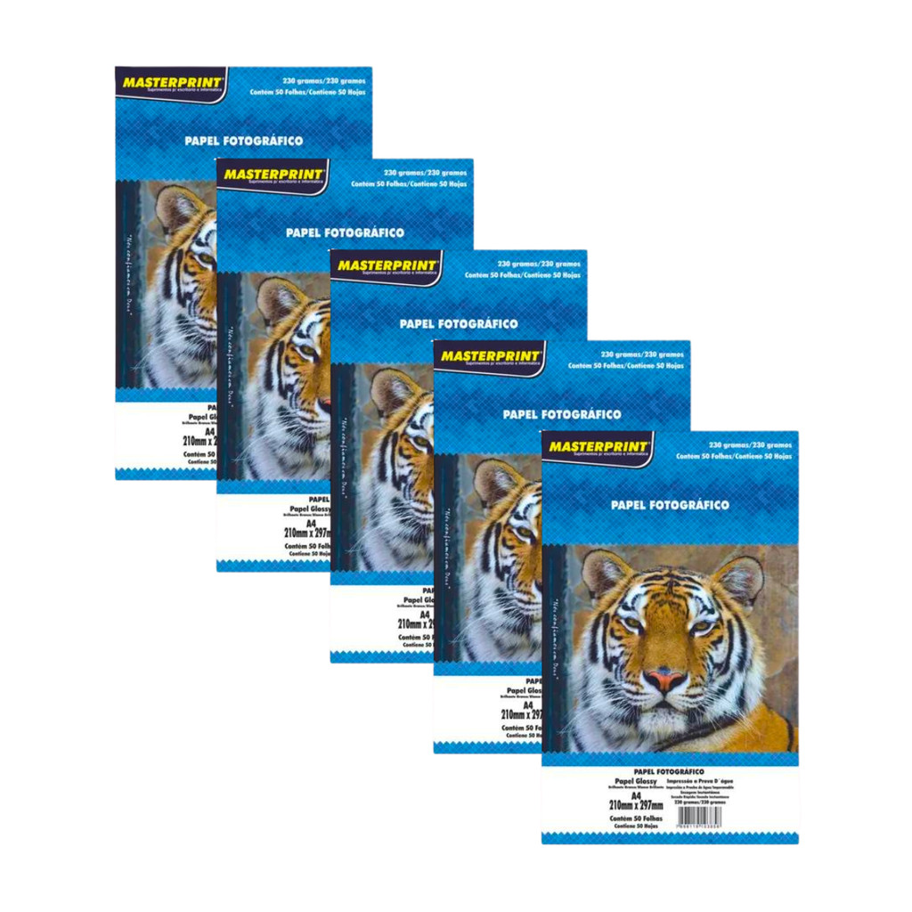 Papel Fotográfico 230g Glossy (Brilhante) A4 - S/ Adesivo MASTERPRINT Kit:Com 25