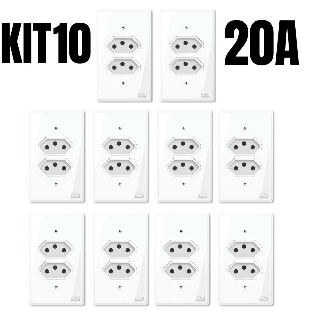Kit 10 tomadas duplas 20 amperes conjunto 4x2 tomada dupla 20a